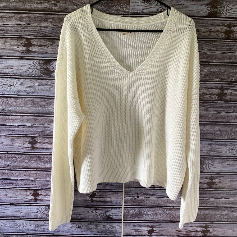 Lucky Brand Women's‎ Long-Sleeved Sweater Size XL Off-White V-Neck Cropped
